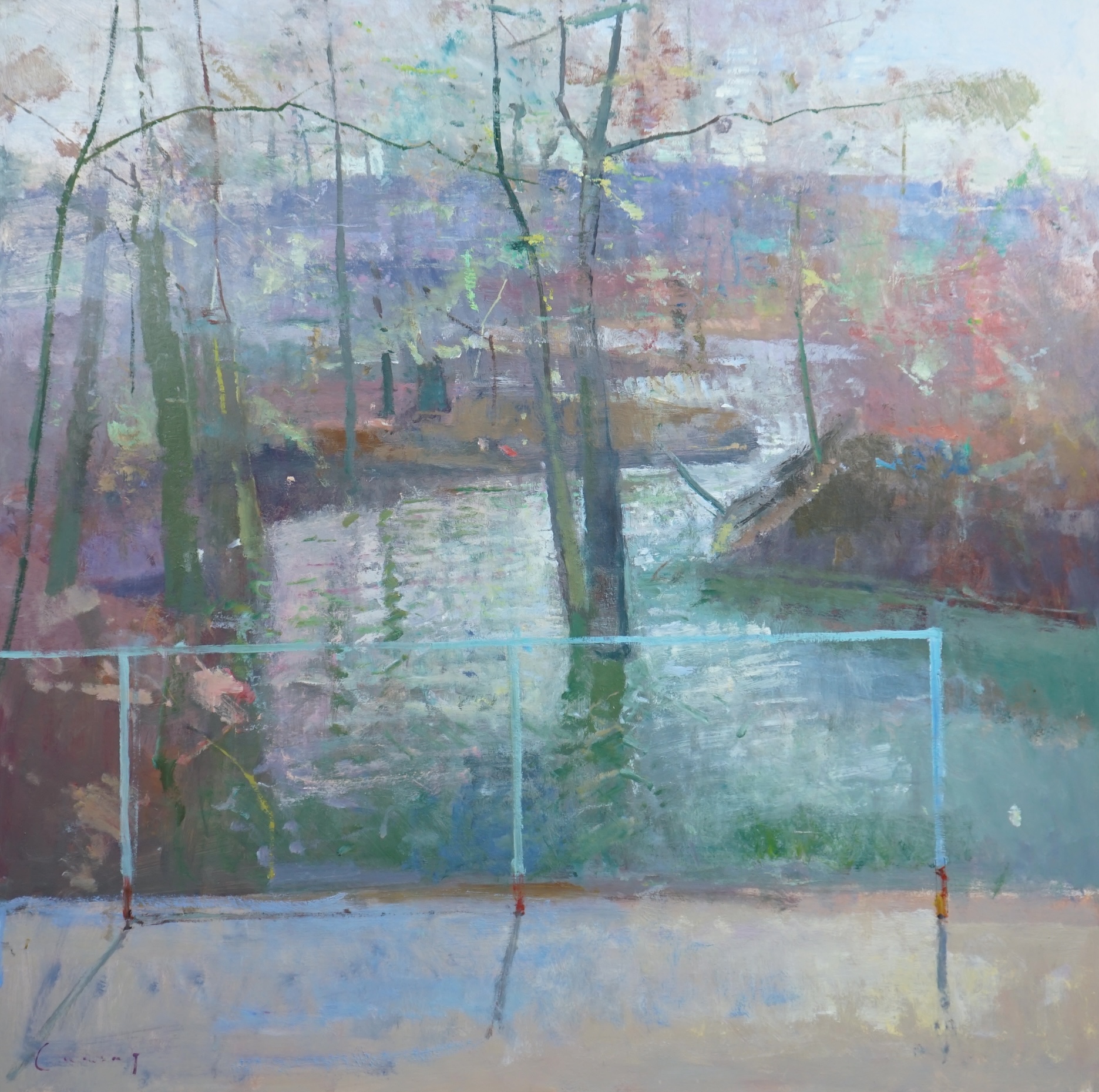 Fred Cuming RA NEAC Hon RBA Hon ROI, (English 1930-2022), 'River L'Oise', oil on board, 90 x 90cm